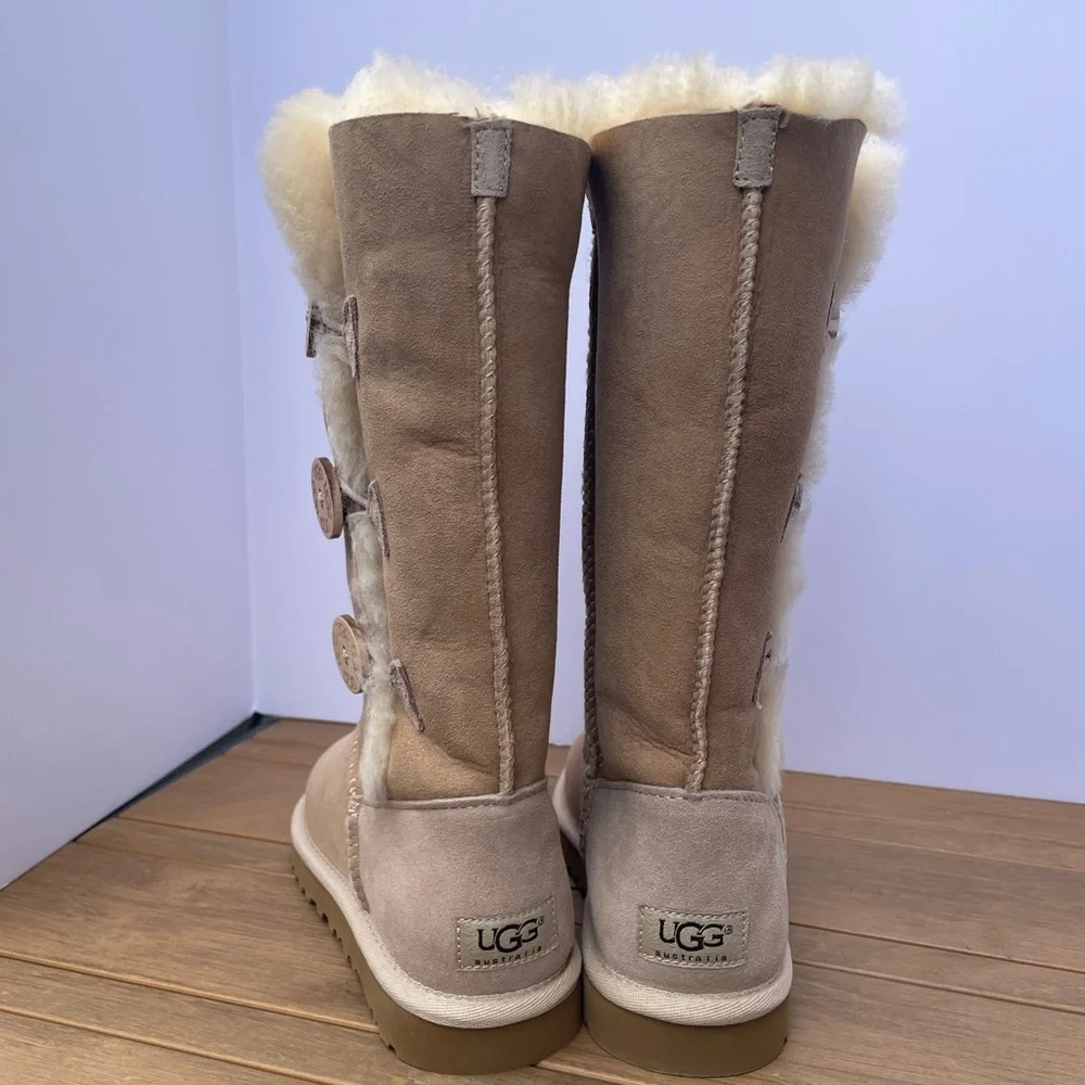 UGG Tall Button Boot in Chestnut Suede with Shearling Trim - Picture 3 of 7